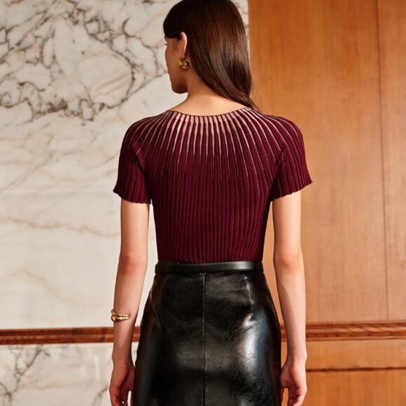 COMMENSE Burgundy Short Sleeve Knit Top Size XL NWT - Picture 5 of 11